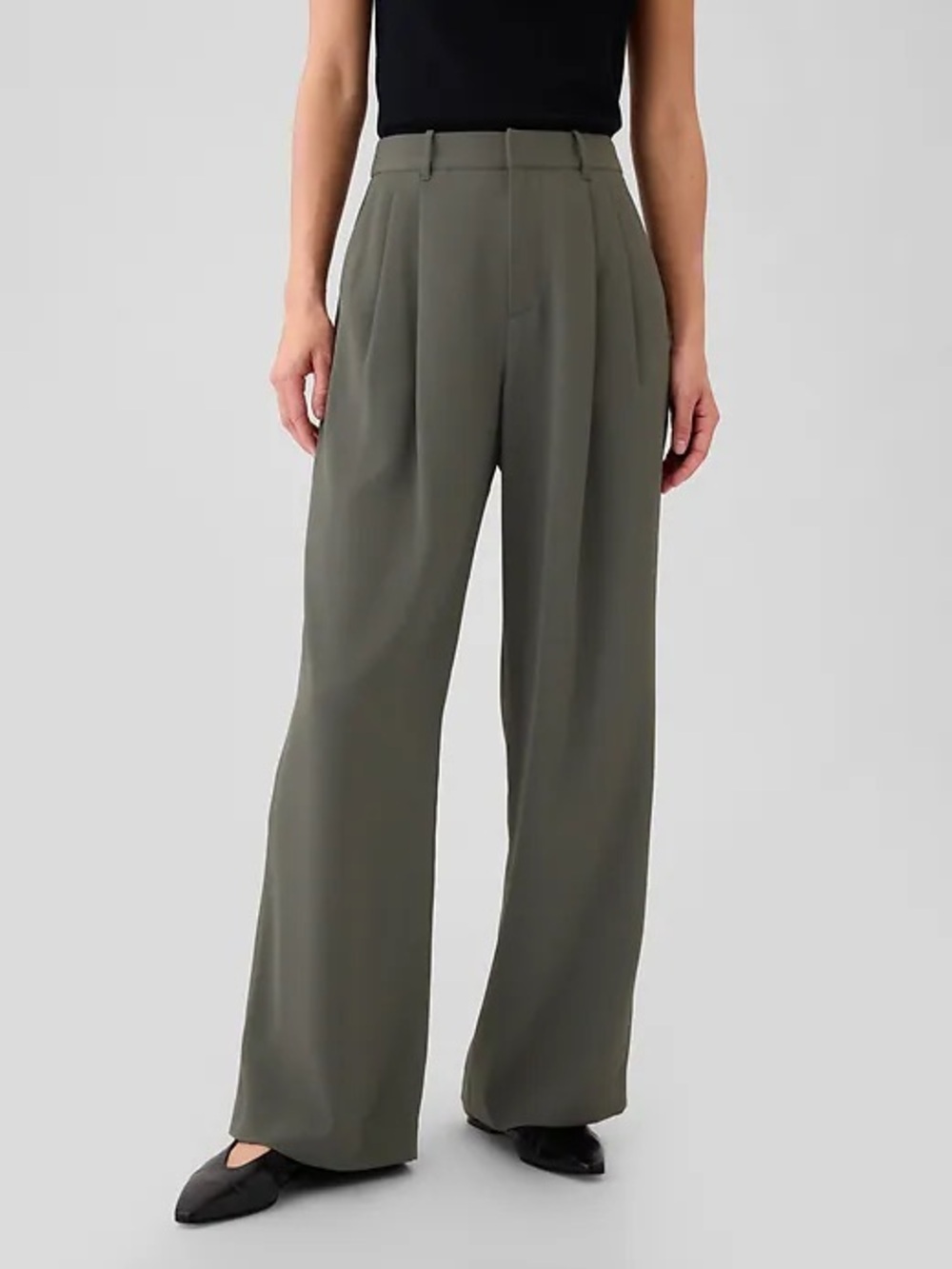NWT GAP 365 High Rise Pleated Trouser Pants Wide Leg Olive Green Size 12